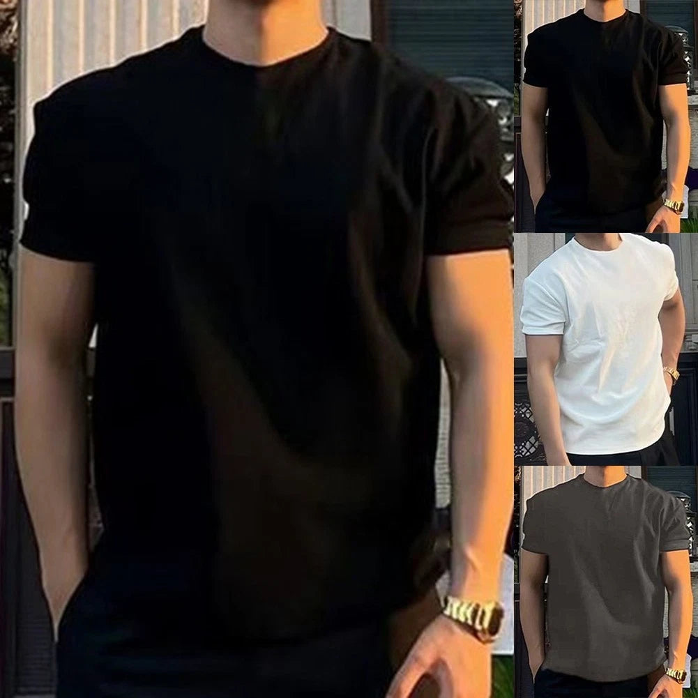 Daily Wear Mens Loose Tee Round Neck Shirt Breathable Fabric Sportswear