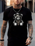 Men's Regular Fit Cartoon Bear Print Round Neck Tee, Street Fashion Casual Short