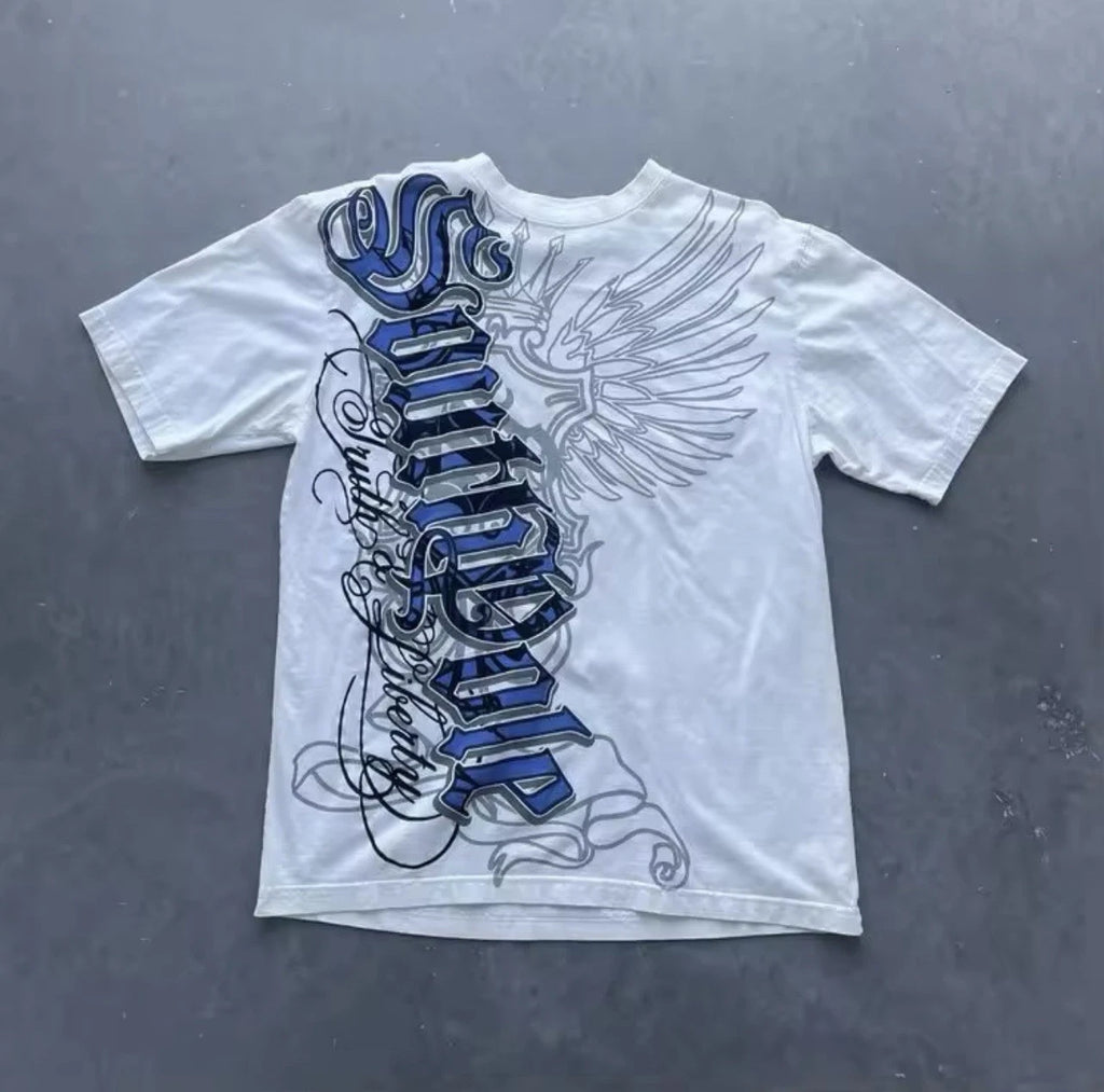 Mens Y2K Gothic Graphic T Shirt Streetwear South pole Wing  Grunge Vinatage Tee