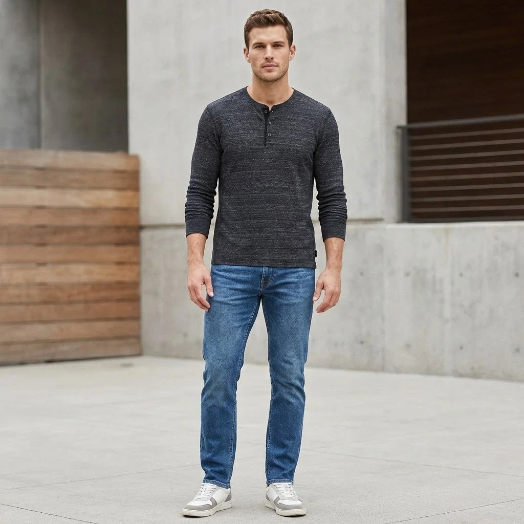 Express Henley Shirt Mens Large Charcoal Gray Waffle Knit Minimalist Grunge