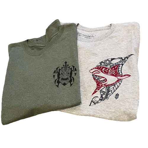 808 Maui Hawaii Graphic T-Shirt Lot Of 2 Mens L Tiger Shark Tiki Honu Resortwear
