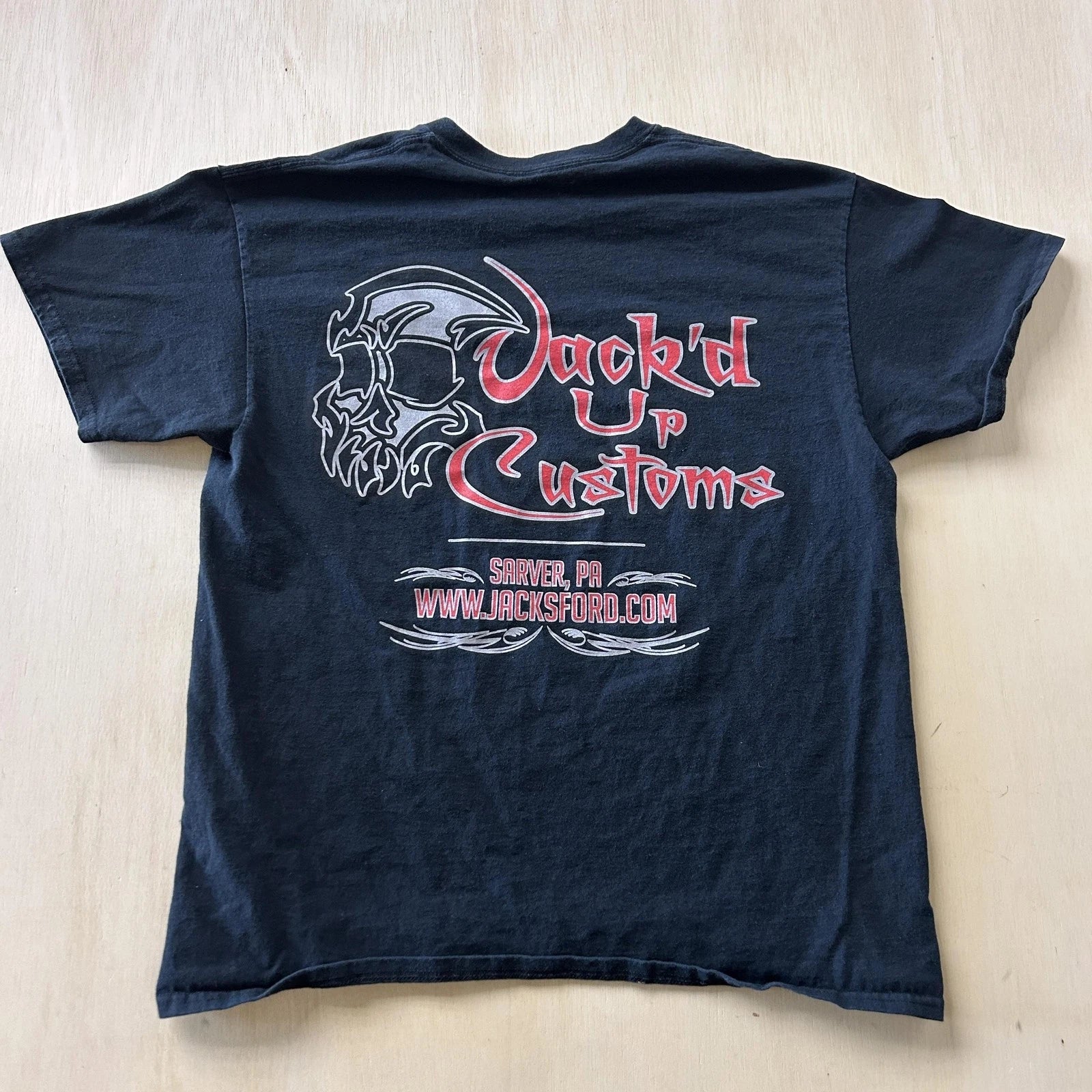 Y2K Jack'd Up Customs Shirt Mens Medium Black Skull Biker Automotive Tee T-Shirt