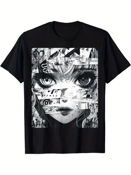 Anime Graphic T-Shirt for Women - Kawaii Harajuku Streetwear, 80s/90s Style, Bla