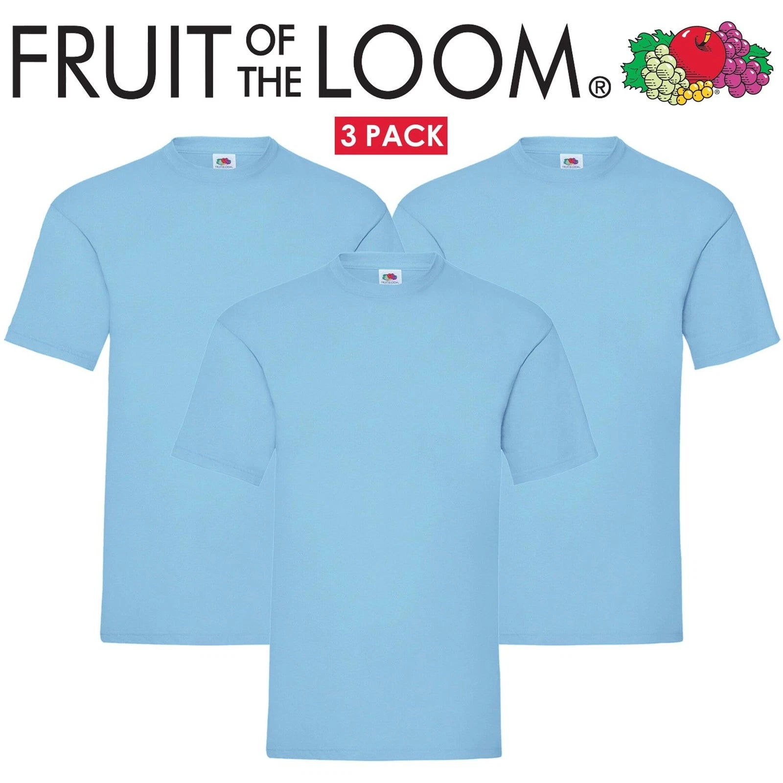 3 & 5 Pack Fruit of The Loom Mens T Shirts 100% Cotton Plain Short Sleeve Tee