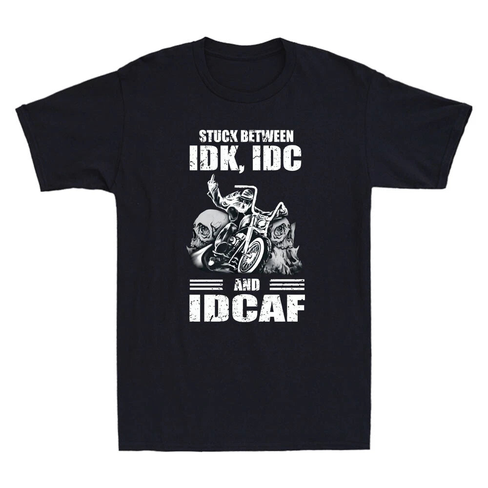 Skull Biker Stuck Between IDK IDC And IDGAF Vintage Men's Short Sleeve T-Shirt