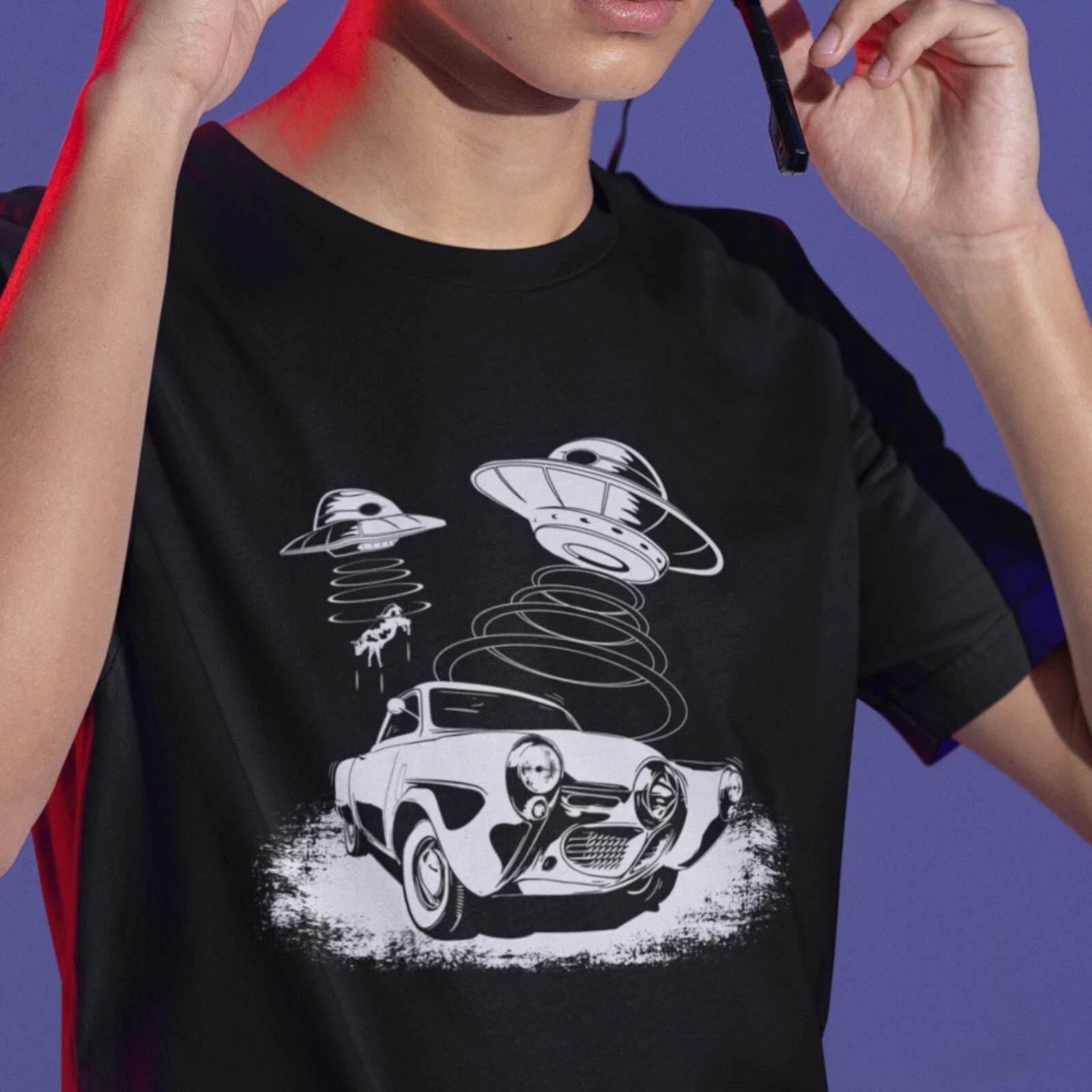 Classic Car Shirt featuring a 50 Studebaker being abducted by a UFO