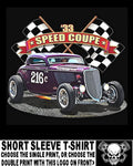 Old School Chopped 1933 Purple Speed Coupe Bonneville Hot Rod Skull T-shirt AB1