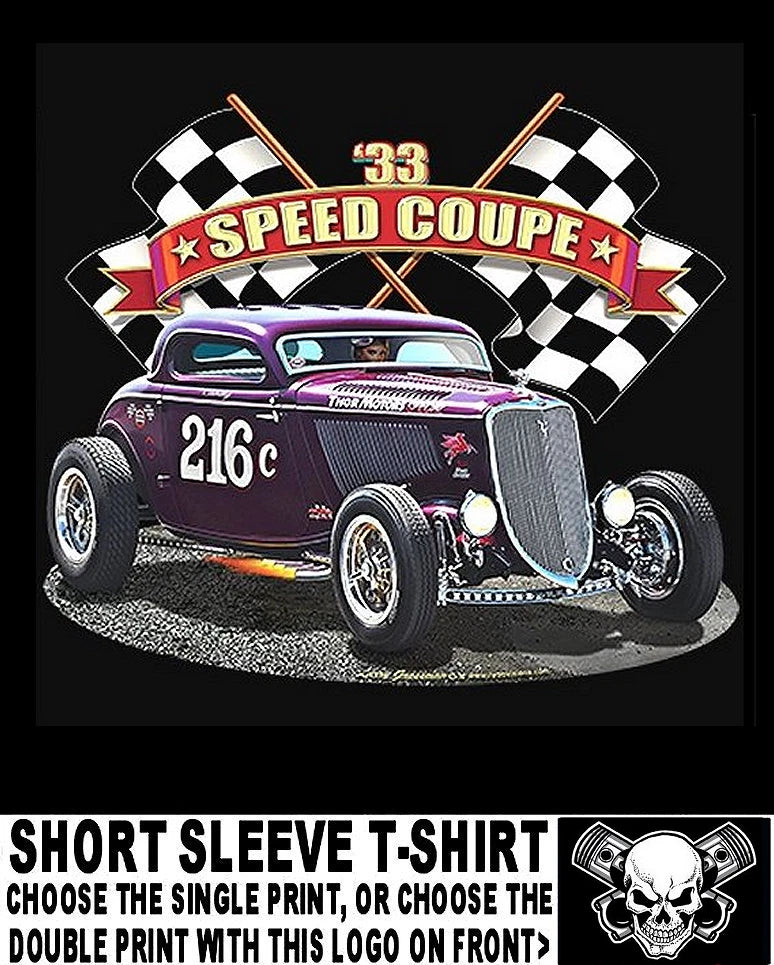 Old School Chopped 1933 Purple Speed Coupe Bonneville Hot Rod Skull T-shirt AB1