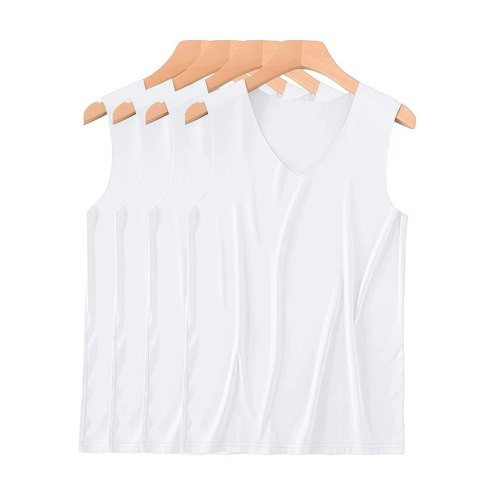 Mens Sleeveless Ice Silk Vest Solid Color Casual V Neck Regular Fit for Holiday