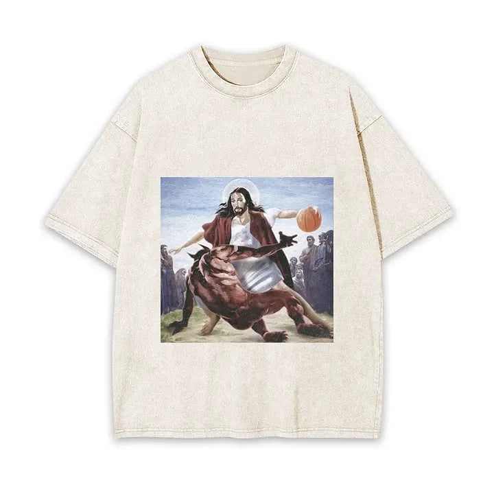 Vintage Jesus Basketball Meme T-Shirt Funny Christian Graphic Tee