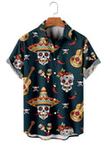Mens Button Down Mexican Sugar Skull Hawaiian Shirt Fiesta Party Novelty Gift
