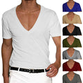 Male T-Shirt T-Shirt Tee Tops Comfortable Deep V Neck Elastic Gym Male
