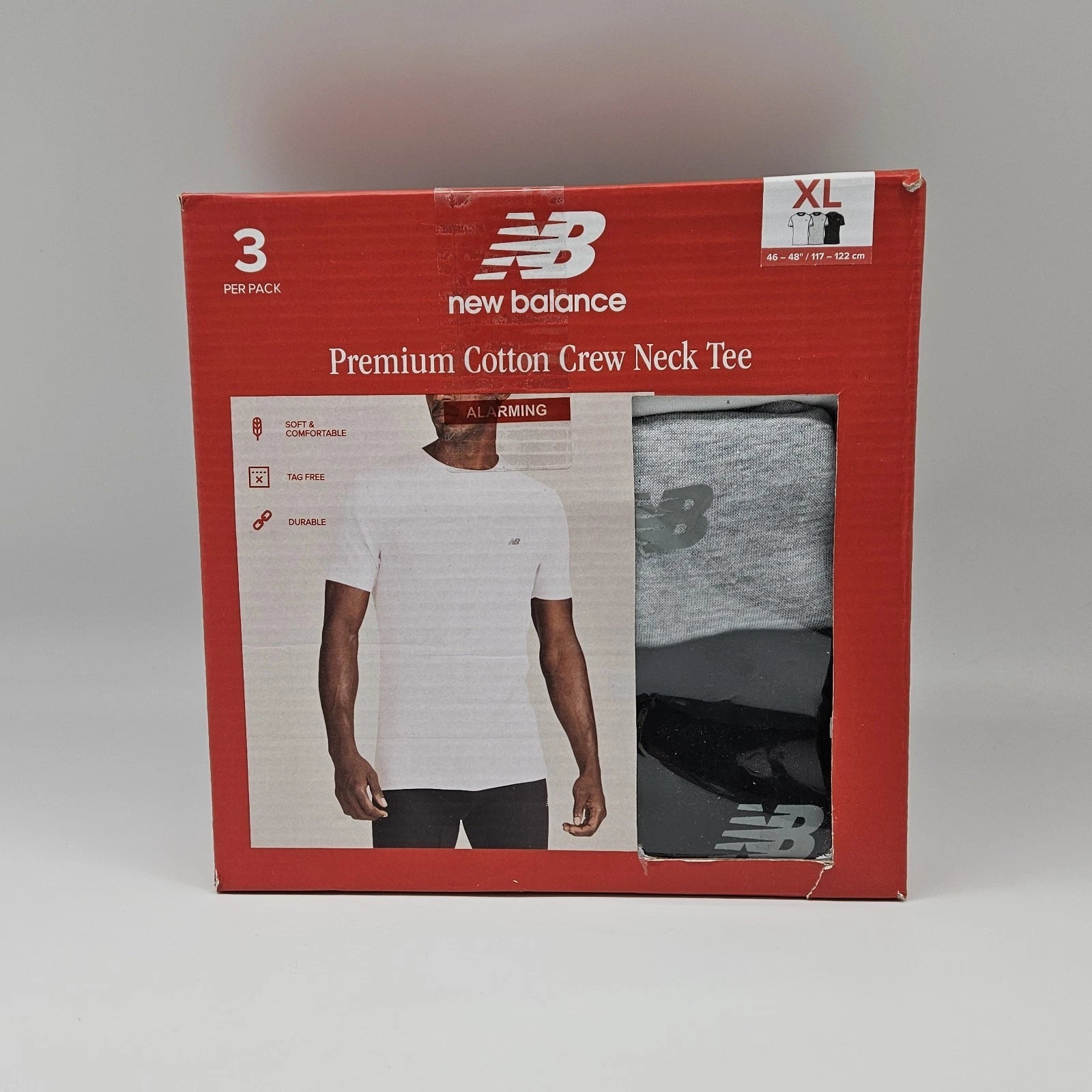 3 Pack NEW BALANCE Mens S M L XL White Gray Black Crew Neck Cotton Logo T Shirts