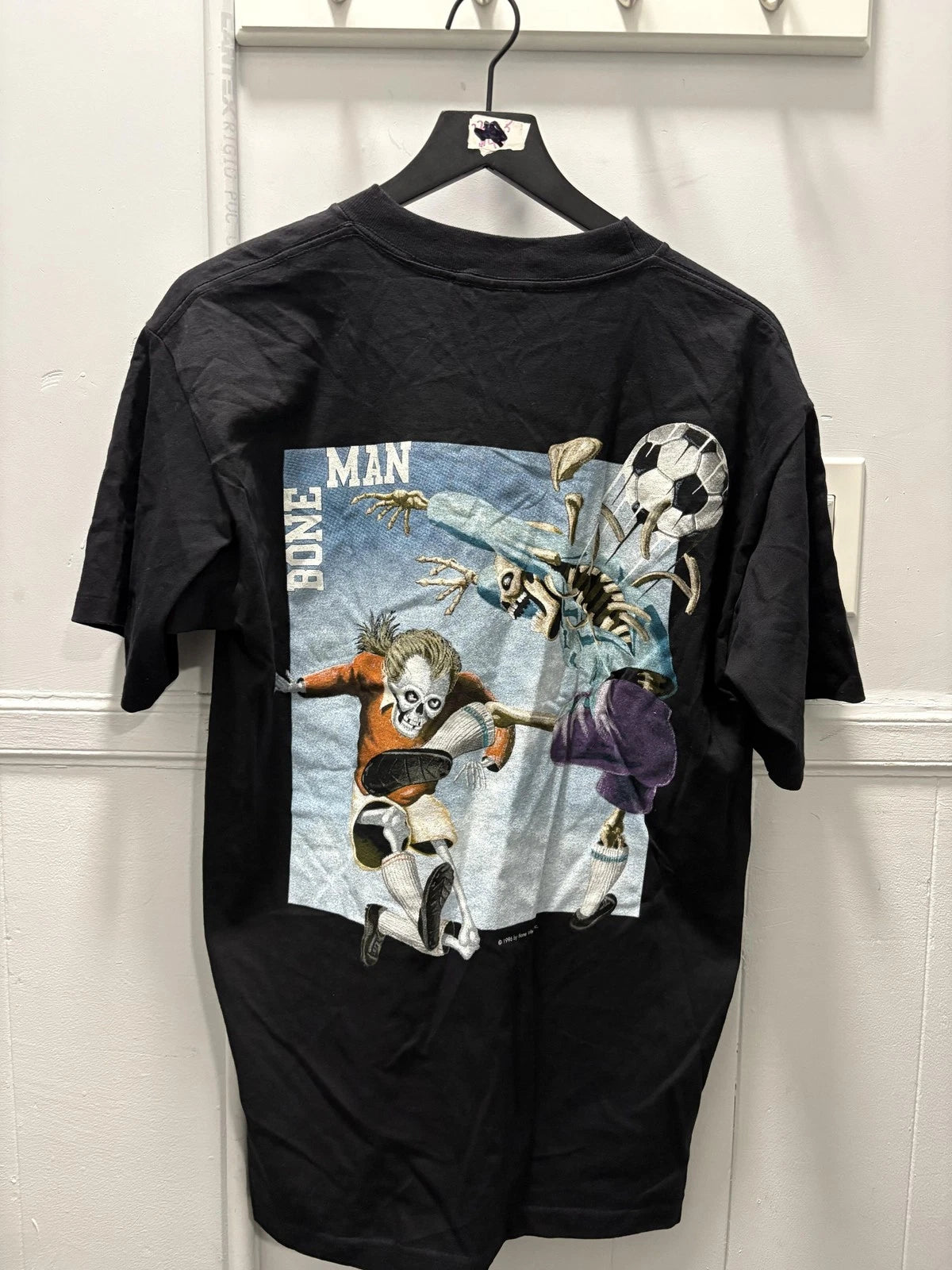 Vintage Bone Man Shirt Mens Large Black 1996 Made USA Skeleton Soccer 90s