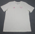 Adidas Messi 10 Shirt Mens Large White Pink Graphic Soccer Tee Crewneck Top