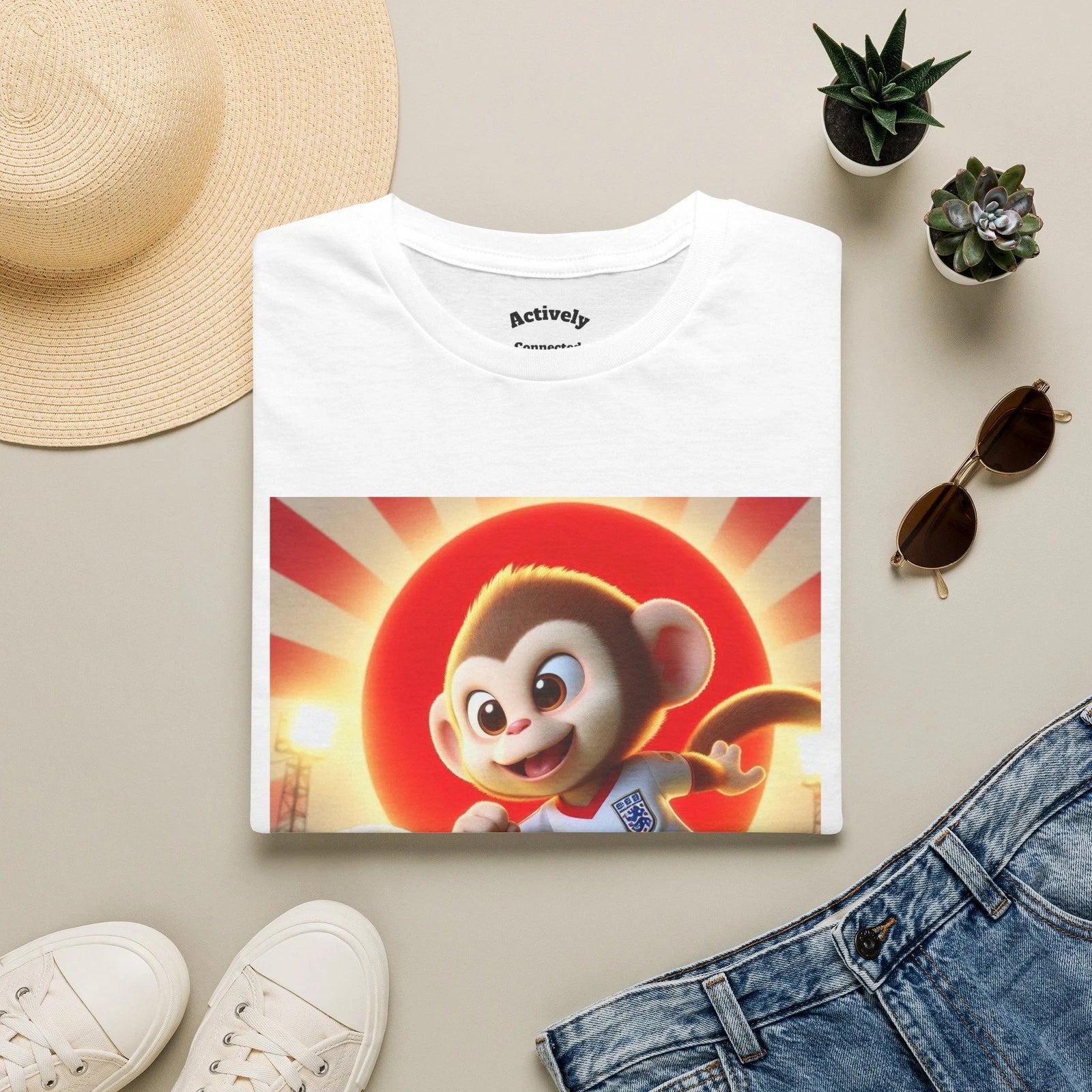 Soccer Monkey T-Shirt | Retro Sunburst Cartoon Animal Tee