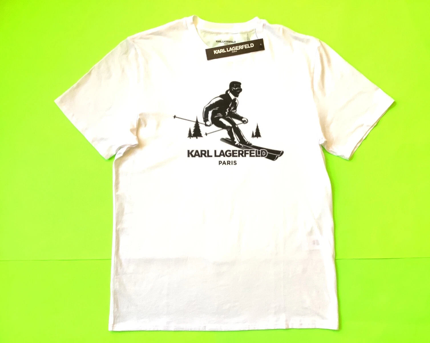 KARL LAGERFELD Men’s Short Sleeve T-Shirt Paris X-LARGE White w/Black Cotton NEW