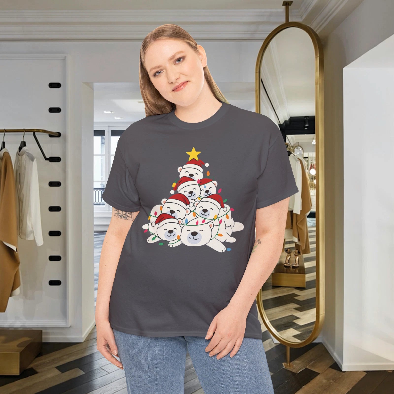Funny Polar Bear Christmas Tree Cute Holiday Animal T-Shirt