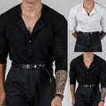 Ribbed Stretch Tee Men V Neck Shirt Fitness Sports Regular Length Solid Color