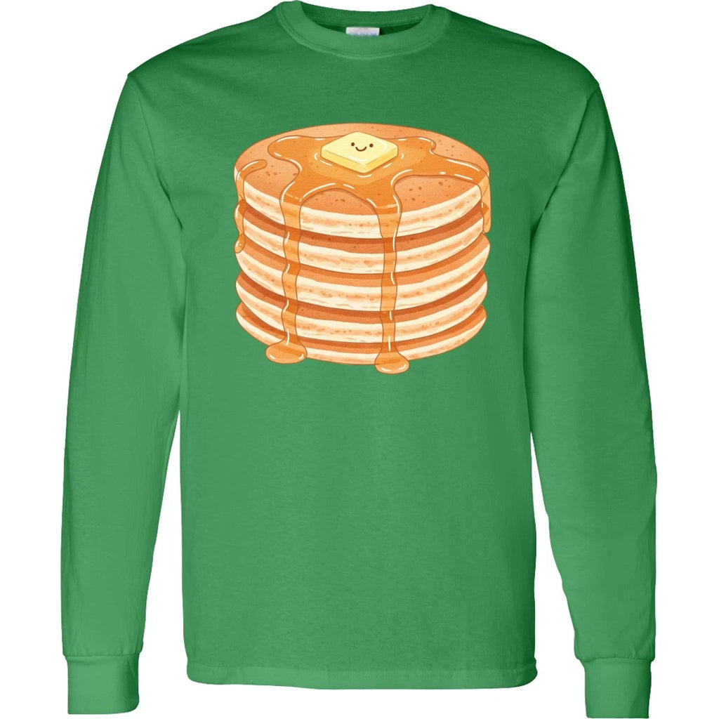 Inktastic Happy Kawaii Pancakes Long Sleeve T-Shirt Food Breakfast Syrup Butter