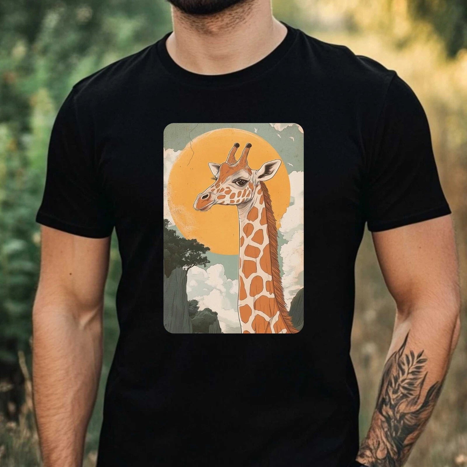 Mens Giraffe Anime Style Print Cotton T-Shirt Size XS to 5XL