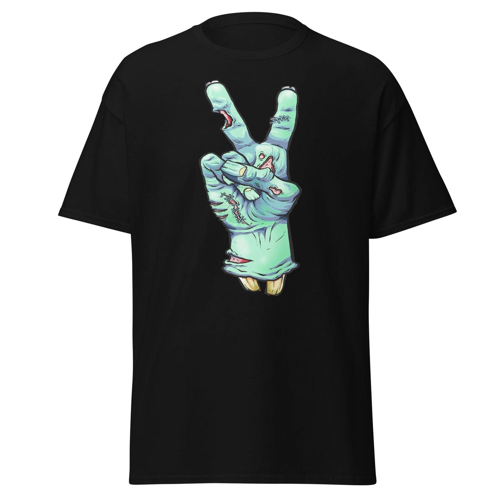 peace and love zombie hand fun art awesome graphic trendy Men's classic tee