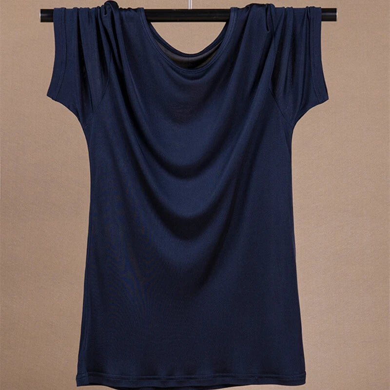 Knitted Men's Short Sleeve T-shirt Mulberry Silk Fabric Round Neck Pullover Top