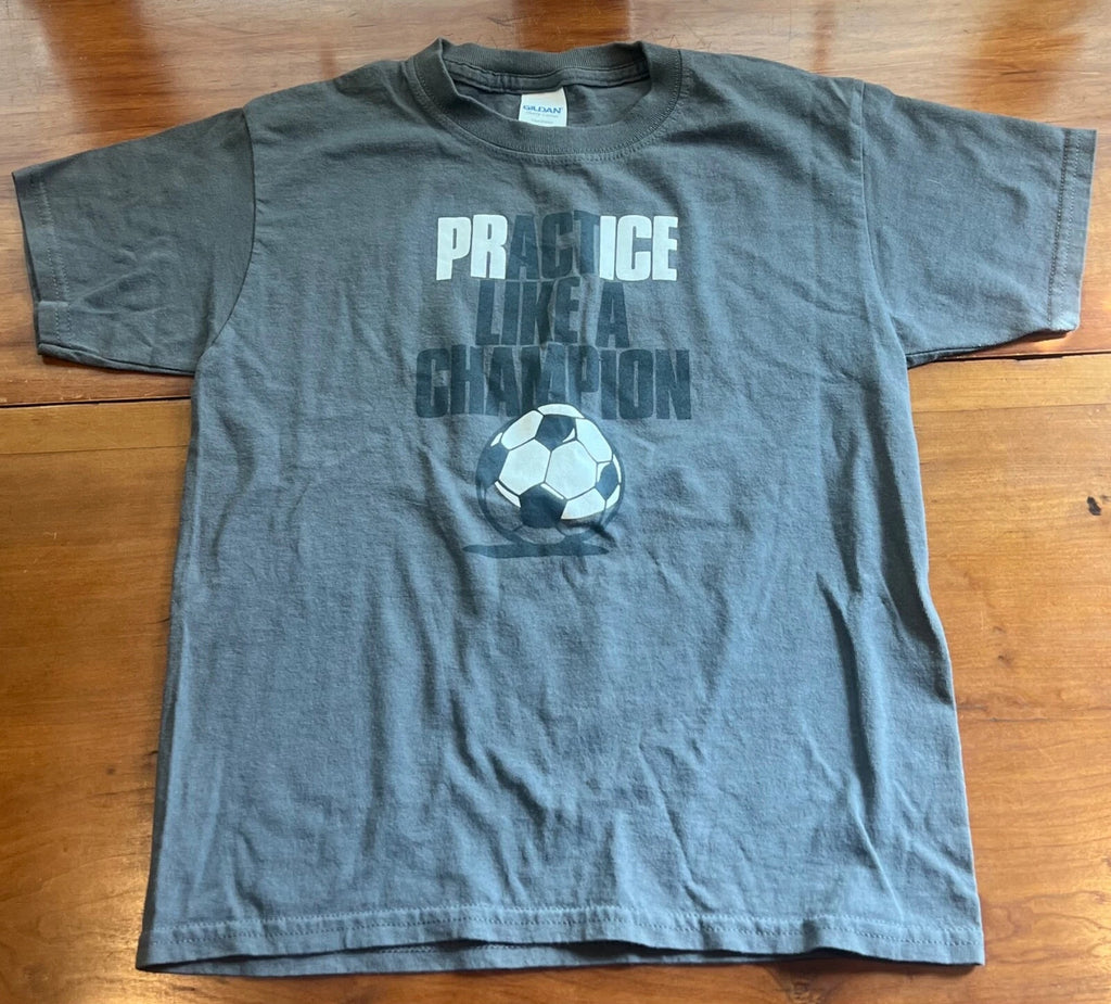 Practice Like A Champion T Shirt Small Grey Soccer Ball Graphic Tee Shirt