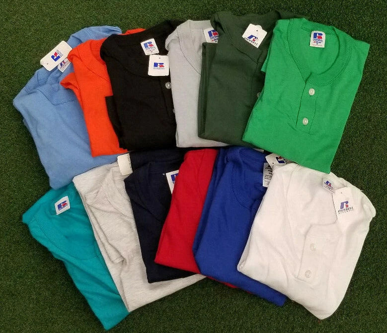 Vintage Russell Athletic Blank 2 Button Henley T-shirt Mens - Irregular