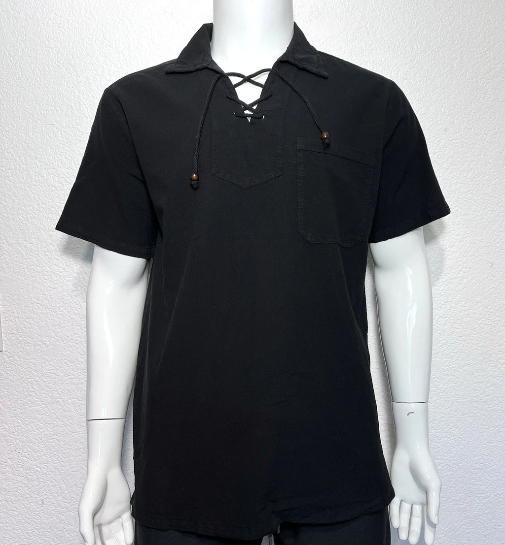 New Paradise Found XL Pima Cotton Lace Up Shirt Textured Gauze Islandwear Boho