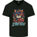Kawaii Cat Mens V-Neck Cotton T-Shirt