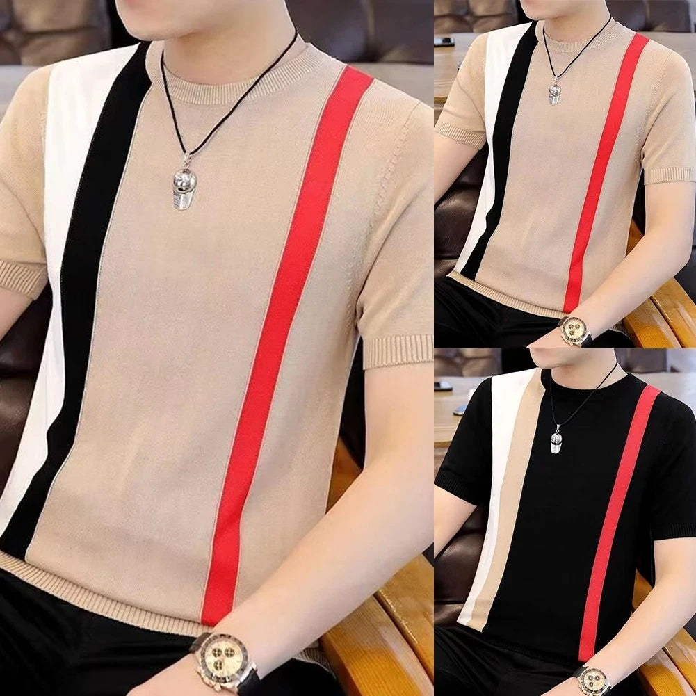 Korean Style Shirt Men Slim Fit Tee Korean Style Slim Fit Polyester Fabric