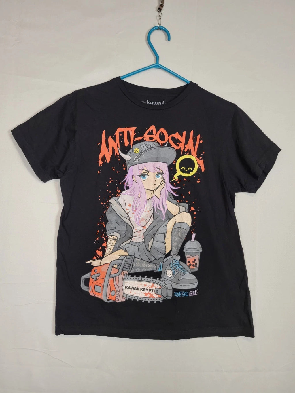 Kawaii Krypt Anti Social Tshirt Mens Medium Anime Style Graphic Tee