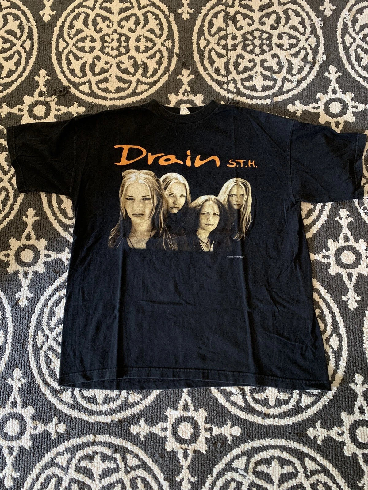 Vintage 90s DRAIN STH T Shirt Grunge Metal Size XL Tour Punk Blue Grape 1998