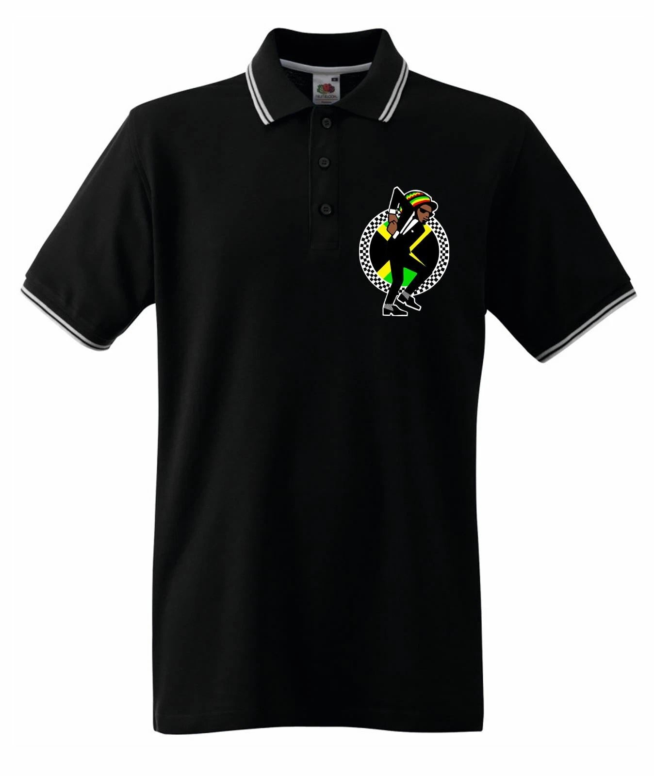 Jamaican Rasta Ska Logo Rude Boy Men's Contrast Tipped Polo Shirt