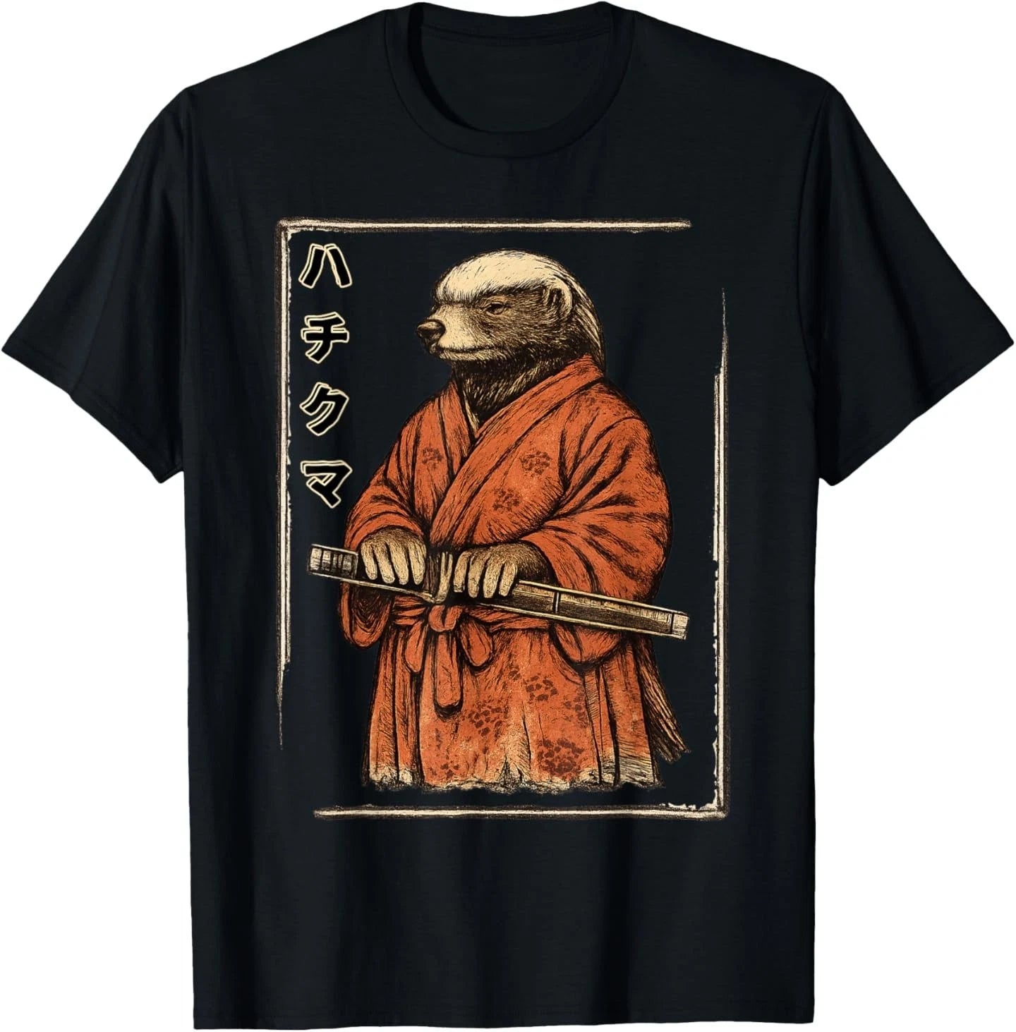 Honey Badger Samurai Shirt – Japanese Warrior Animal Art T-Shirt