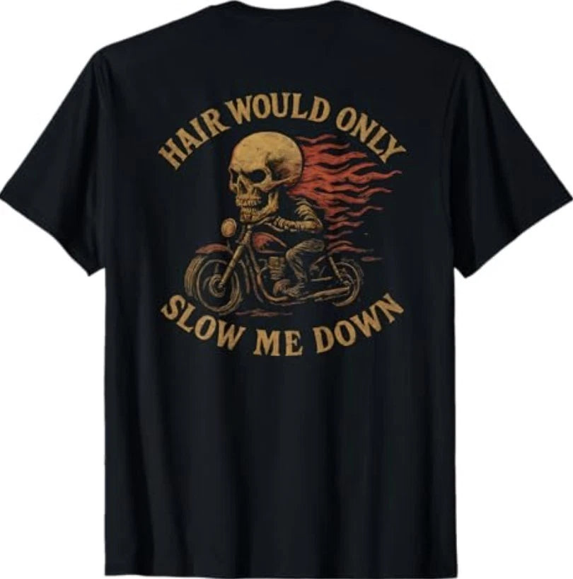 Bald Biker Skull Motorcycle Rider Funny Graphic T-Shirt