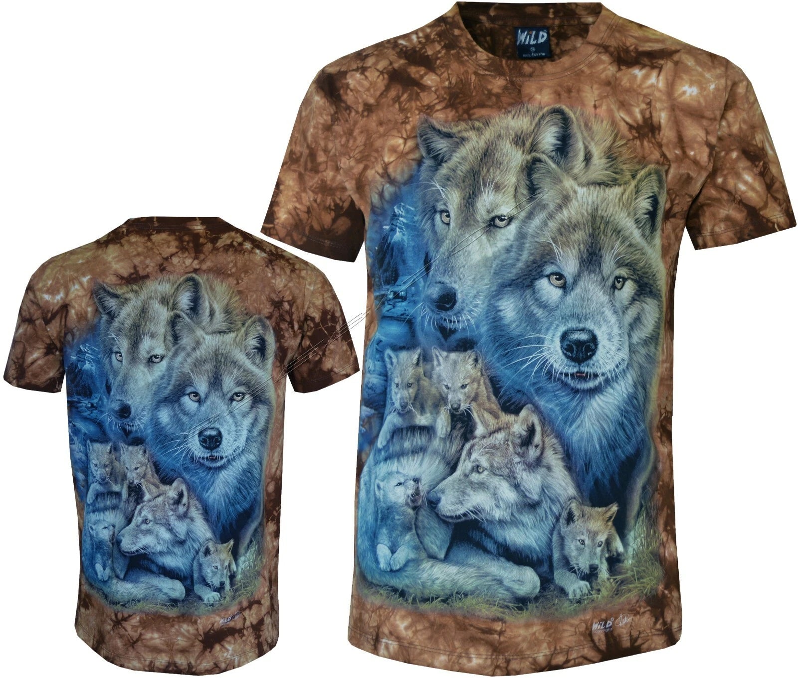 Wolves & Cute Pups Cabin Mountain Glow in Dark Wolf Pack Tie Dye T-Shirt by Wild