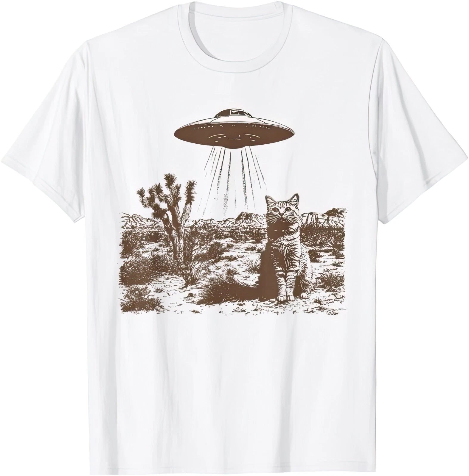 Retro 90's Western UFO Spaceship Cowboy Cat Wild West Kitten T Shirt
