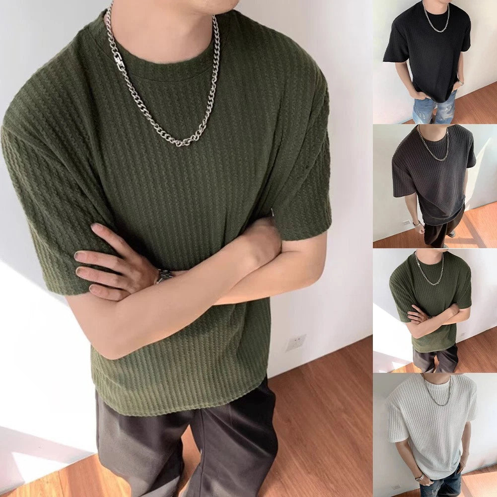 Short Sleeve Top Ribbed Slim Tee For Casual Wear High Stretch Slim Fit