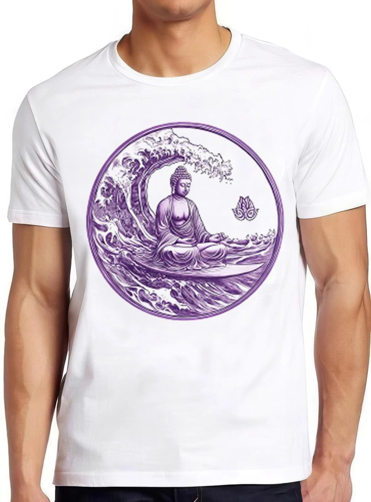 Buddha Surfing Great Wave Buddhist Zen Lotus Symbol Yoga Gift Tee T Shirt 2544