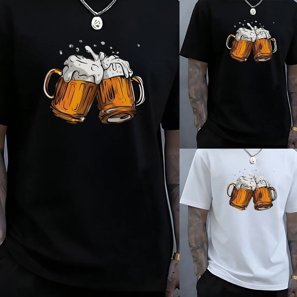 Men's Loose Fit Beer Printed T-Shirt Short Sleeve O Neck Casual Daily Wear Top