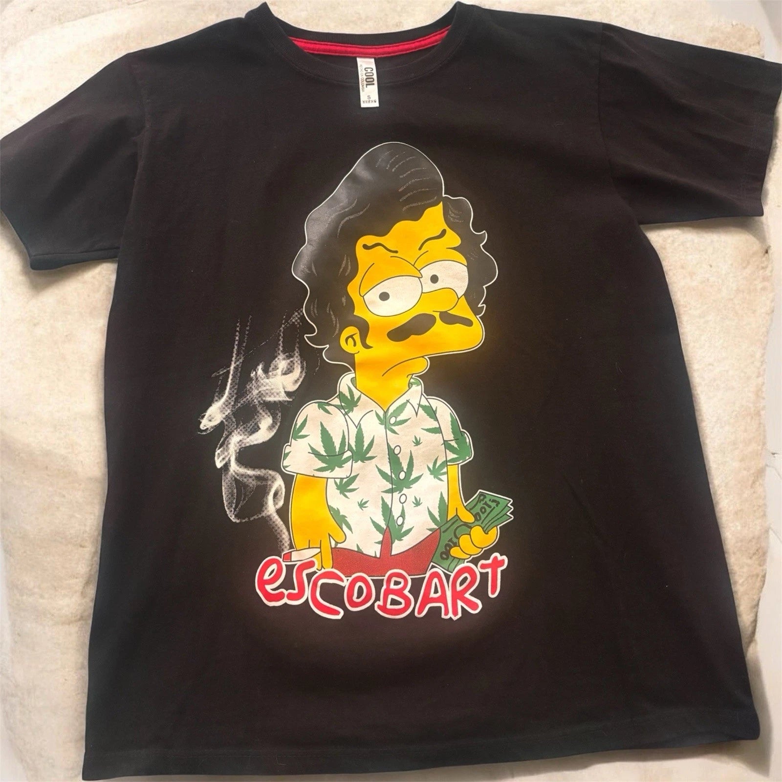 Men's Black The Simpsons Graphic Print Pablo Escobar Short Sleeve T-Shirt S