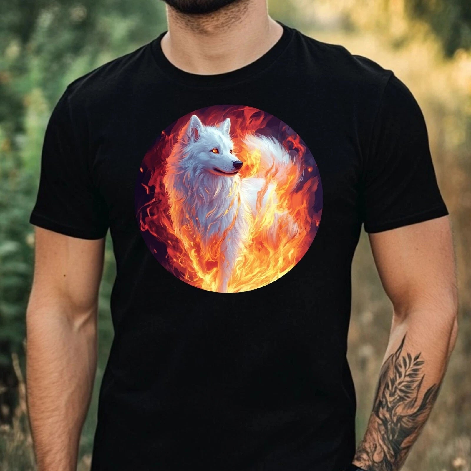 Mens Samoyed On Fire Motif Cotton T-Shirt Size XS to 5XL