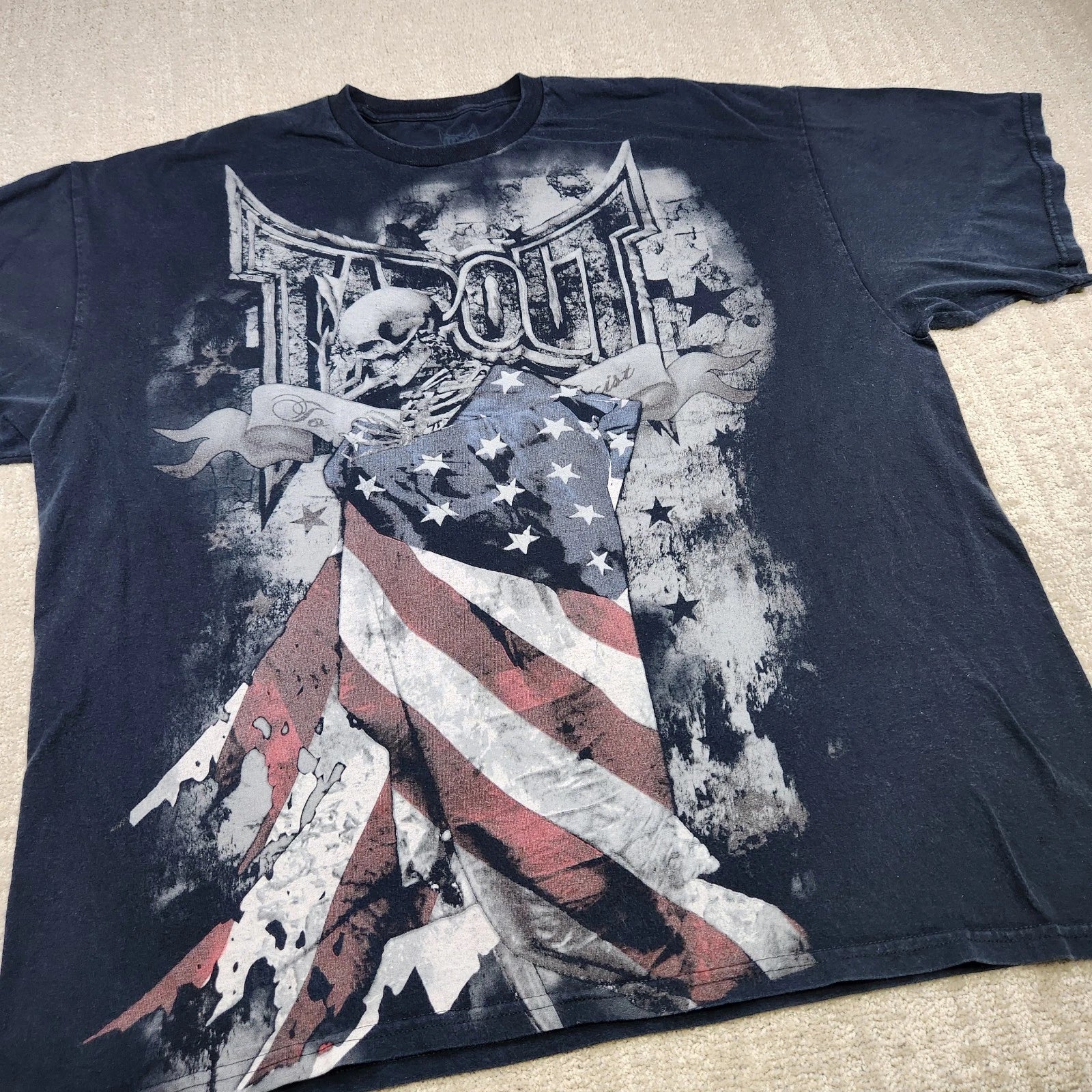 Y2K Tapout Shirt Men XXL Vintage MMA Fighting Double Sided Big Logo USA Flag