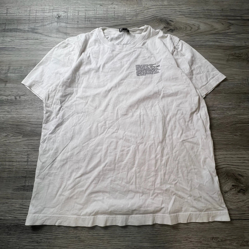 Diesel Graphic T-Shirt Mens Medium White Text Print Industrial Streetwear Tee
