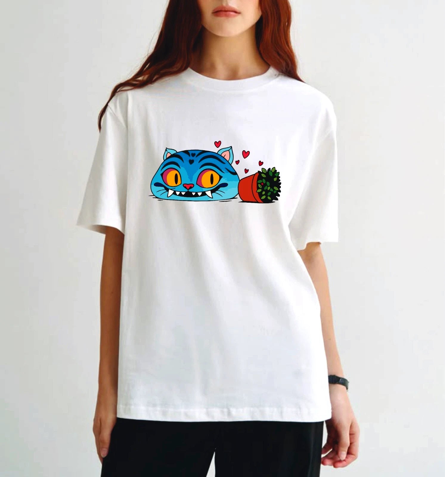 Funny Blue Cat T-Shirt Kawaii Anime Lover Cute Cartoon Animal Graphic Tee Top