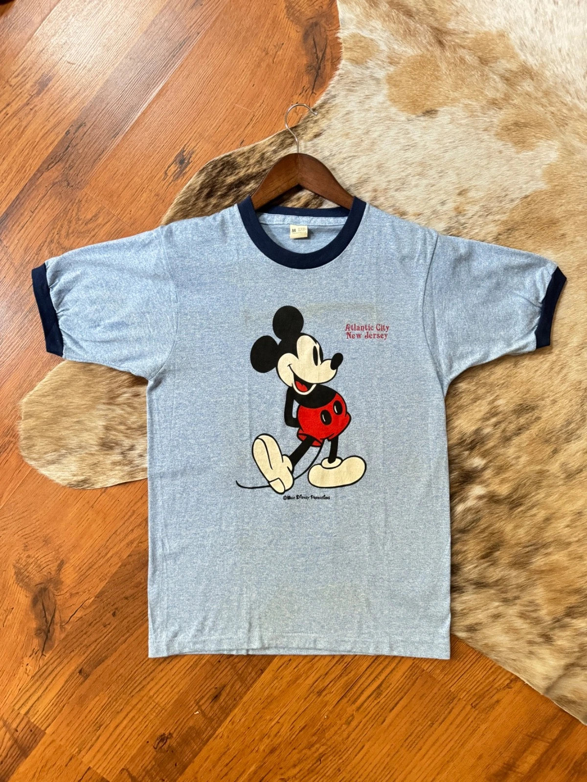 1980s mickey mouse light blue ringer tee size medium