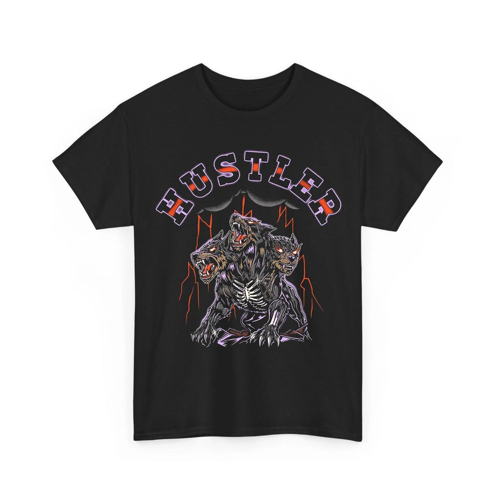 Hustler Three Headed Hell Hound Graphic Tee Vintage Mythology Gothic Black T-Shi