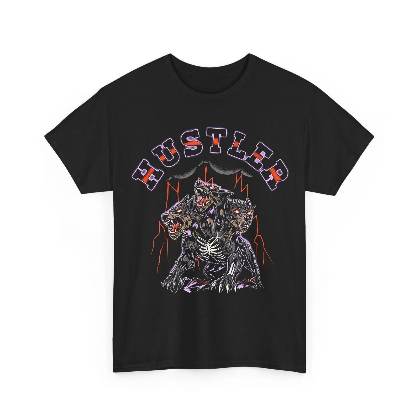 Hustler Three Headed Hell Hound Graphic Tee Vintage Mythology Gothic Black T-Shi